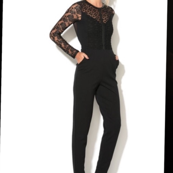 Lace faux leather  French Connection Black Sheer Jumpsuit size 6 - Picture 2 of 12